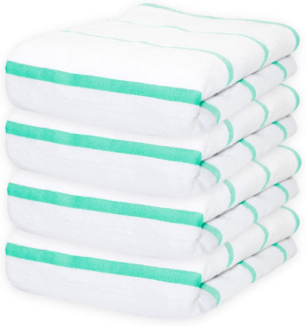 4 Pack of Las Rayas Striped Pool Towels - 30 x 60 - Green Horizontal Stripes - Soft Cotton