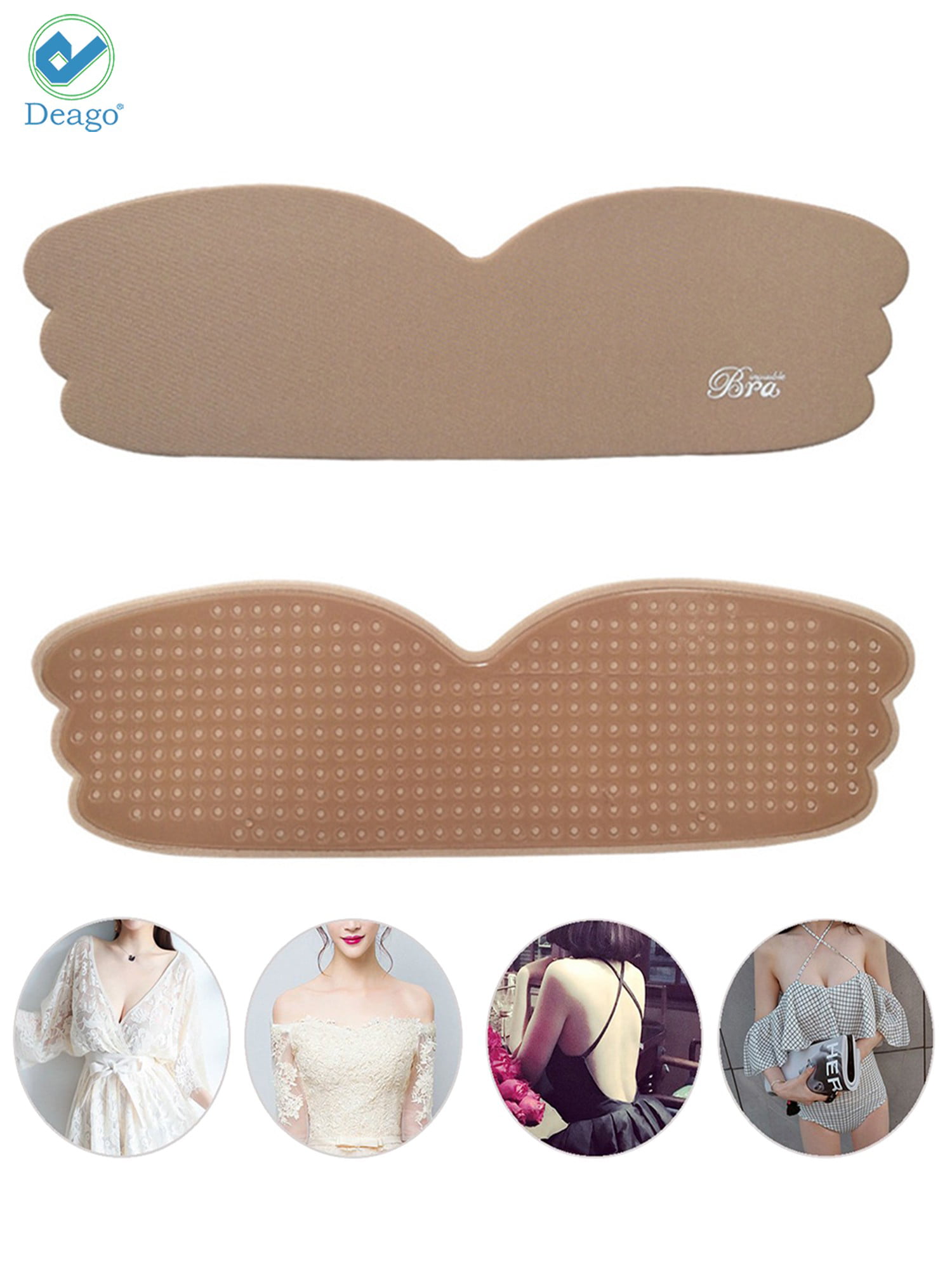 wybzd Silicone Self Adhesive Magic Push Up Strapless Invisible Bras Backless  Party Dress Accessories Beige S 