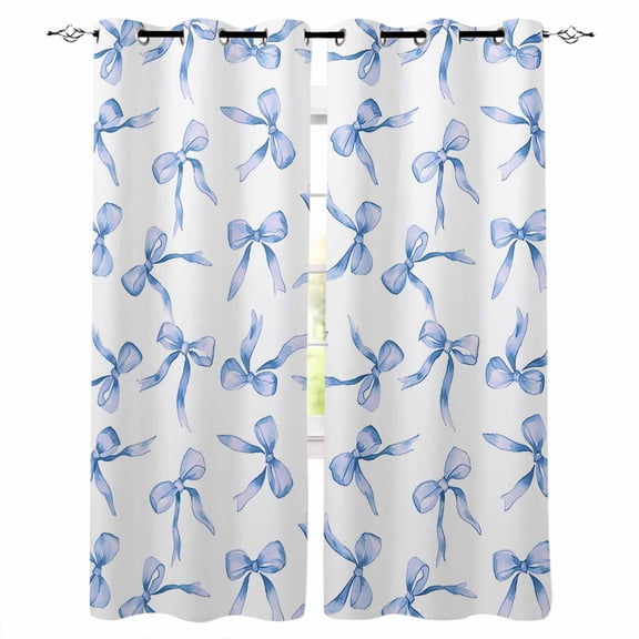 Purple Blue Bow Ribbon Blackout Curtains 96 Inches Long for Bedroom, Vintage Modern Art Bowknot Thermal Insulated Room Darkening Black Out Window Curtain Panels Grommet Drapes for Living Room