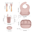 thumbnail image 3 of Set con vaso entrenador bebe + platos de bebe + baberos para bebe + cubiertos I BPA FREE I 5 piezas I Silicona grado alimenticio Happy Life  Kit comida bebe silicona 5 pcs, 3 of 8