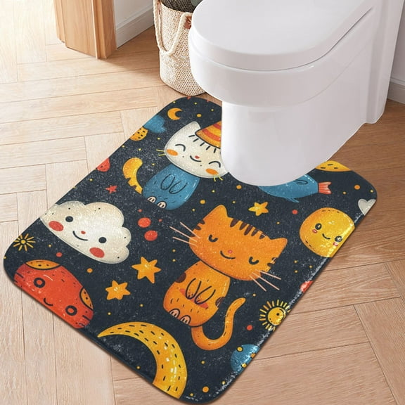 Toilet Rug U-Shaped Bathroom Rugs Non-Slip Soft Plush Machine Washable Contour Bath Mat Cute Cat Cloud 24x20