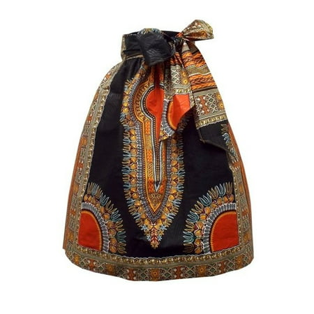 - African Print Women Natural Waist Bohemian Skirt with Belt