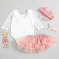 thumbnail image 5 of Baby Girl My 1st Birthday Outfit Long Sleeve Lace One Romper + Tutu Skirt + Headband First Birthday Party Gift Set (Pink, 24-30 Months), 5 of 7