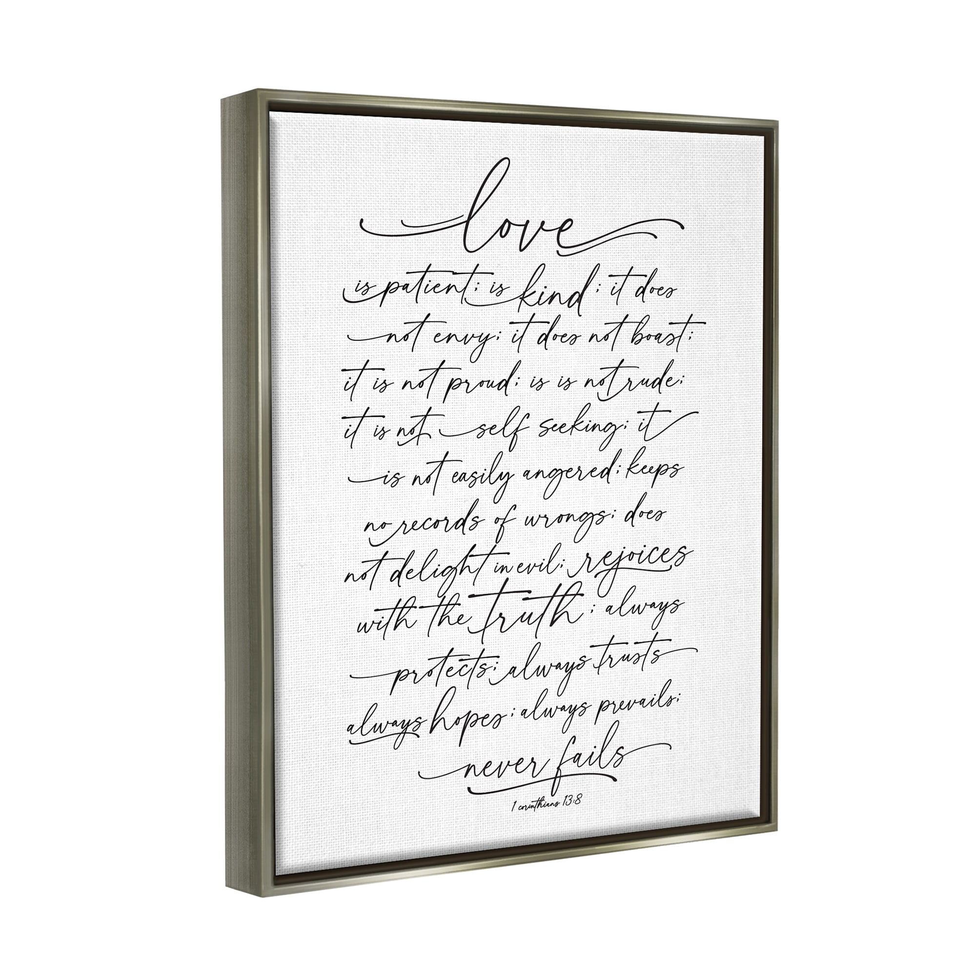 Stupell Industries Heartfelt Love Is Quote Classy Cursive Typography Graphic Art Luster Gray Floating Framed Canvas Print Wall Art, Design by Lettered and Lined