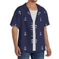 thumbnail image 4 of Naloa Anchor Heart Blue Men's Loose Fit Cuban Collar Short-Sleeve Shirt with Button-down and Chest Pocket for Everyday Wear Outings - 4X-Large, 4 of 7
