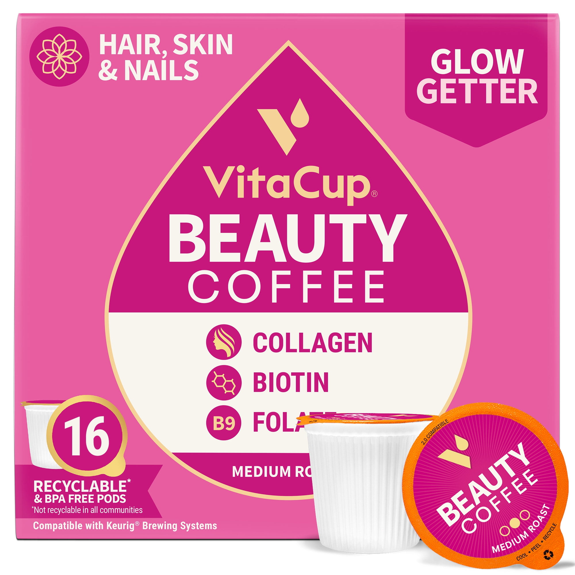 VitaCup Beauty Blend Coffee Pods 16ct Collagen, Biotin & Cinnamon