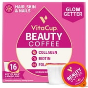 VitaCup Beauty Blend Coffee Pods 16ct | Collagen, Biotin & Cinnamon | Hair, Skin & Nail Health | Keto & Paleo Friendly | B Vitamins | Recyclable Pod Compatible with K-Cup Brewers Including Keurig 2.0