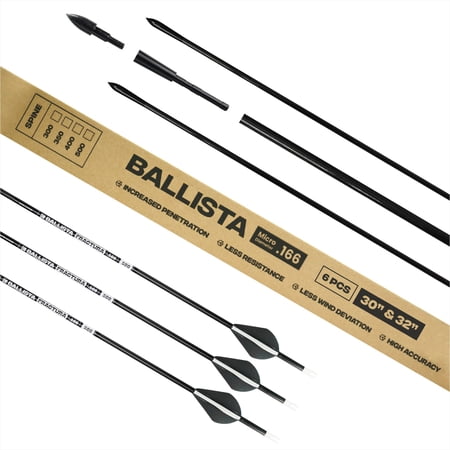 Ballista Fractura Hunting Carbon Mirco Diameter Arrows for Compound and Recurve Archery Bow - 30 OD 6mm Spine 500 (6pcs)