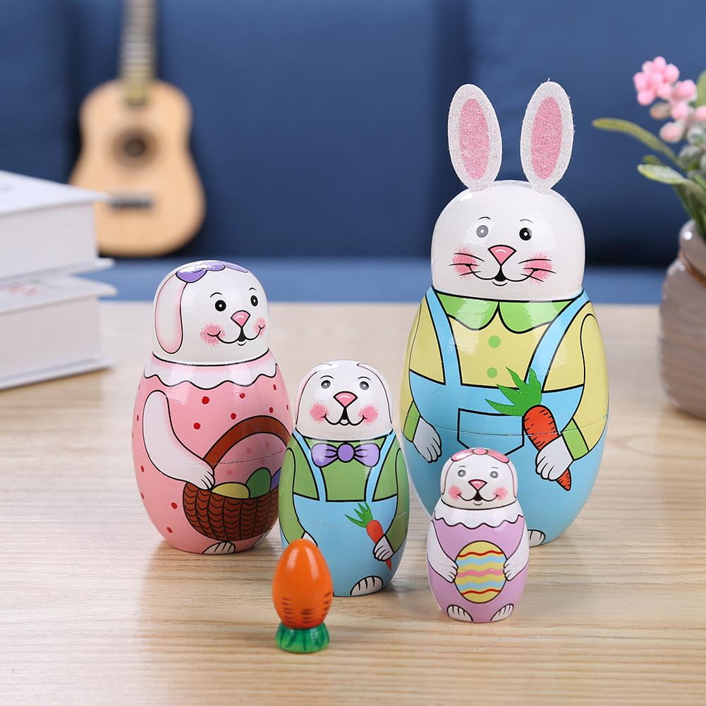 5 Layer Rabbit Nesting Matryoshka Doll Hand Painted Set Russian Doll Toy SS6 
