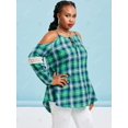 thumbnail image 2 of Blusa de ganchillo del encaje del cordón del lazo del hombro frío de la tela escocesa Rosegal  Blusas Tallas Grandes, 2 of 5