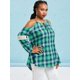 thumbnail image 2 of Blusa de ganchillo del encaje del cordón del lazo del hombro frío de la tela escocesa Rosegal  Blusas Tallas Grandes, 2 of 5