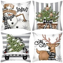 Lomyolo Merry Christmas Throw Pillow Covers Set of 4, 18x18 Inch Red Holiday Cushion Cases with Reindeer & Tree Print, Soft Xmas Decorations for Couch, Sofa, Winter Home Decor Gift