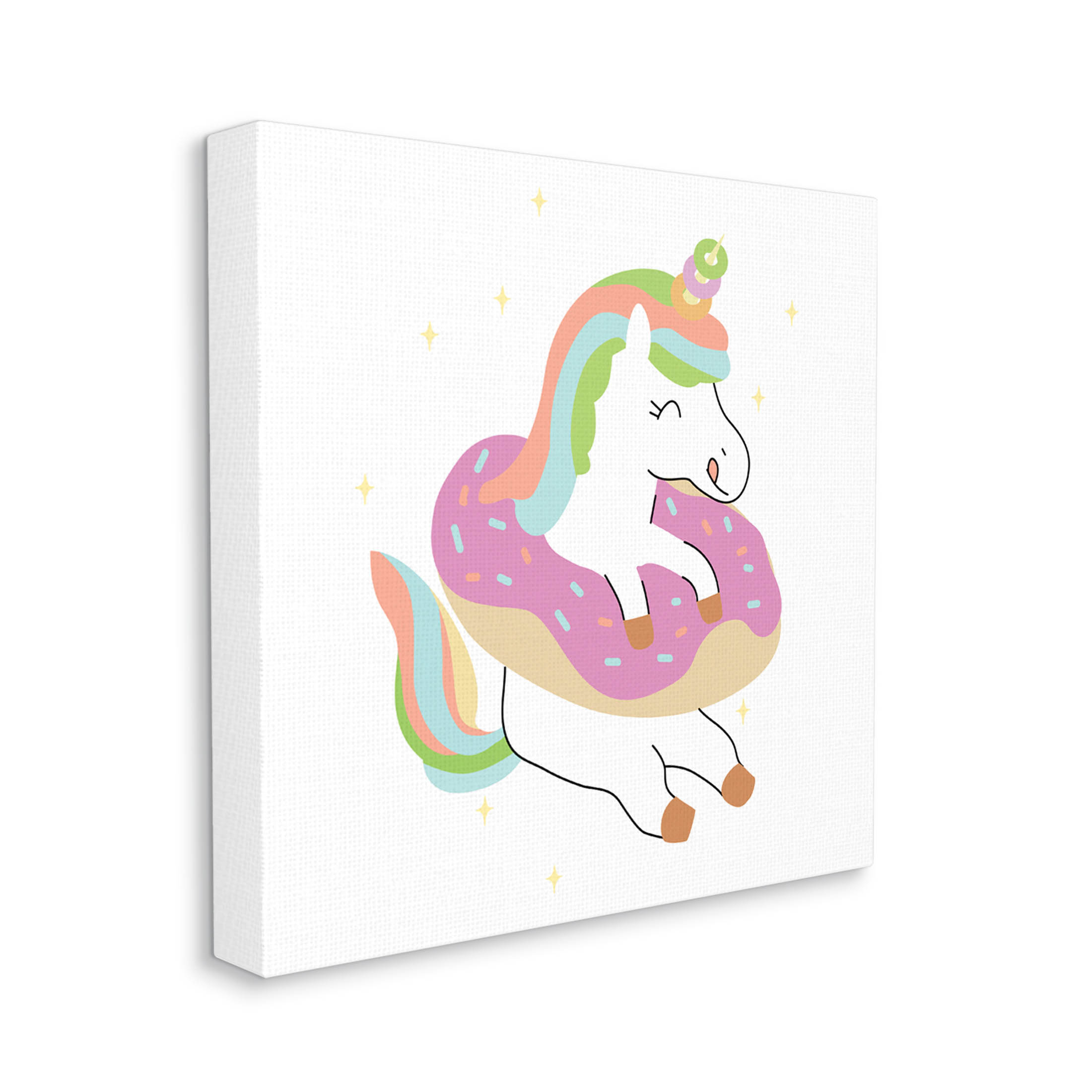 Happy Unicorn Sprinkled Donut Fairy Tales & Fantasy Graphic Art Gallery Wrapped Canvas Print Wall Art
