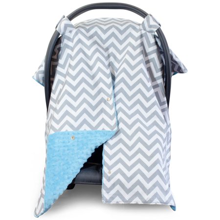 Kids N' Such 2 in 1 Car Seat Canopy Cover with Peekaboo Opening™ - Large Chevron Carseat Cover with Blue Dot Minky | Best for Baby Girls and Boys | Doubles as a Nursing Cover for Breastfeeding