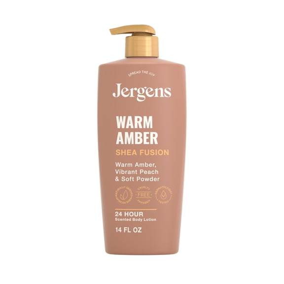 Jergens Shea Fusion Warm Amber Scented Body Lotion, Moisturizer for Dry Skin, 14 fl oz
