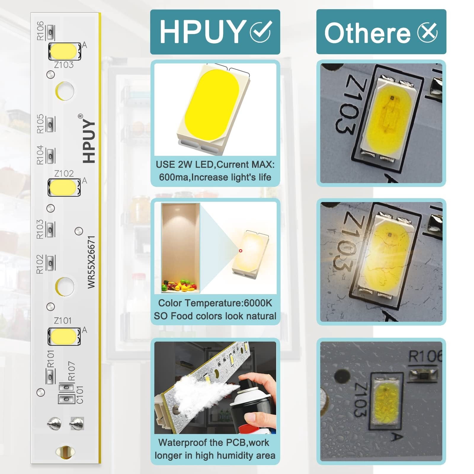 WR55X26671 LED Light Compatible for GE Refrigerators LED Light Replace PS11767930 AP6035586 4468532 EAP11767930 5PCS