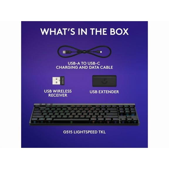 Logitech G515 LIGHTSPEED TKL Low Profile Wireless Gaming Keyboard - GL Red Linear Switches, LIGHTSYNC RGB, Thin Tenkeyless Design, PBT Keycaps - Black