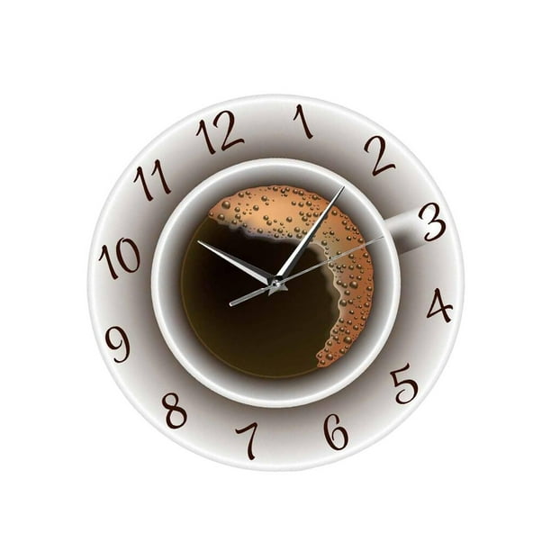 Coffee Cup Wall Clocks 30cm for Bedroom Wall Clock Round Light Decal