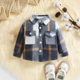 thumbnail image 2 of KPOPLK Toddler Baby Boys and Girls Plaid Shirts Jacket Long Sleeve Lapel Button Down Top Outwear Clothes(3-4 Years,Blue), 2 of 2