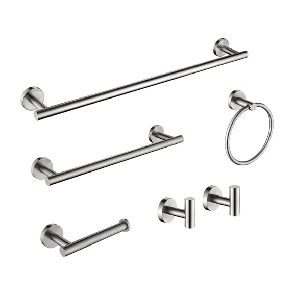 Cobbe Stainless Steels 6-Piece with Towel Bar*2 Towel Ring*1 Toilet Paper Holder*1 Hook*2 Bathroom Hardware Set Brushed Nickel