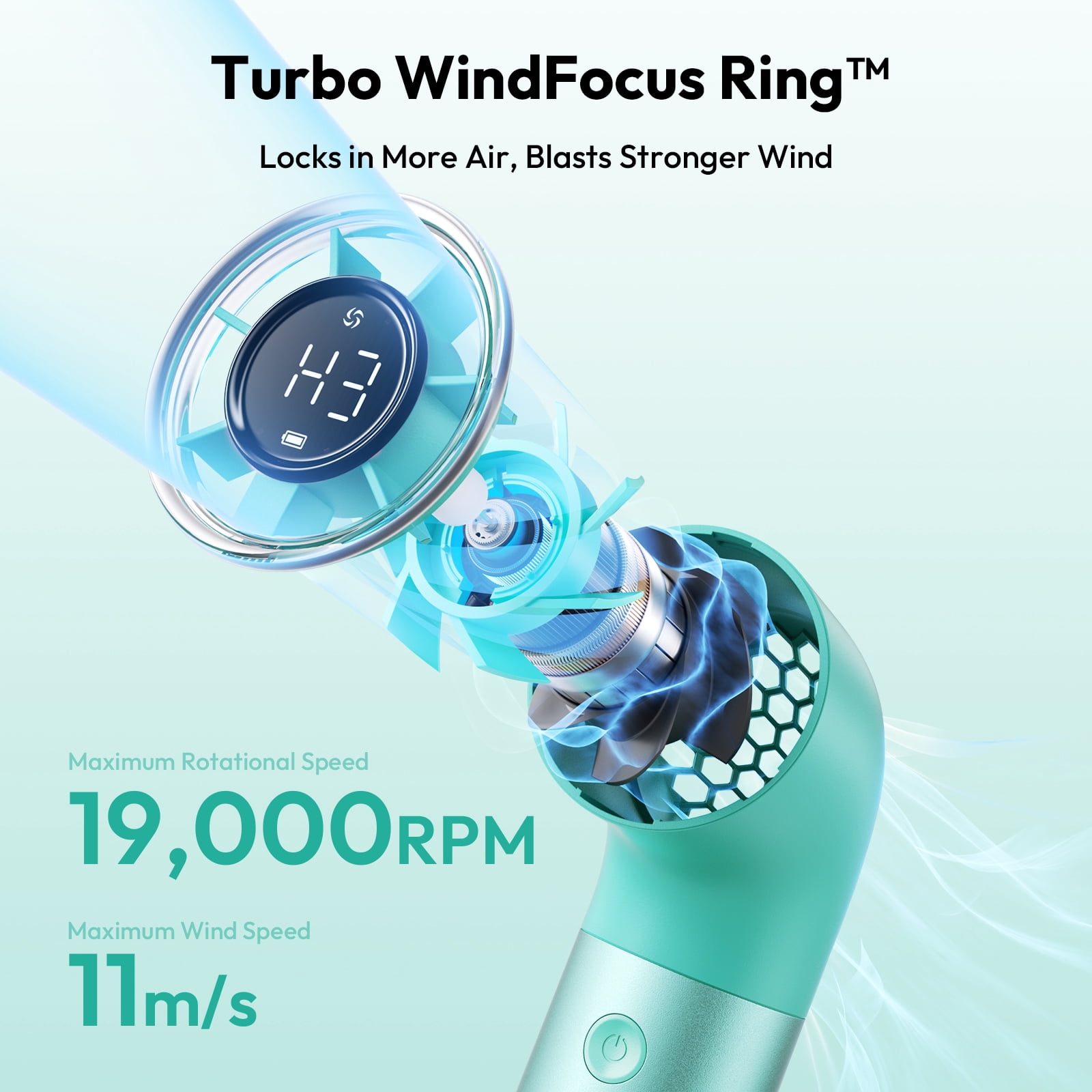 Aecooly Aero Ultra Handheld Fan, 19000 RPM Turbo, 7-Speed Aluminum, 15H Rechargeable Mini Fan for Travel and Office