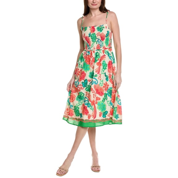 Adrianna Papell womens Floral Shirred Midi Sundress, 4, Green