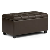 Sienna 33 inch Wide Storage Ottoman Bench in Chocolate Brown Vegan Leather