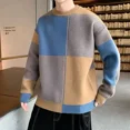 thumbnail image 4 of Suéter de punto para hombre, jersey de retazos a cuadros, ropa para hombre, liso, verde, clásico, cálido, sudadera de gran tamaño, overfit, 4 of 5