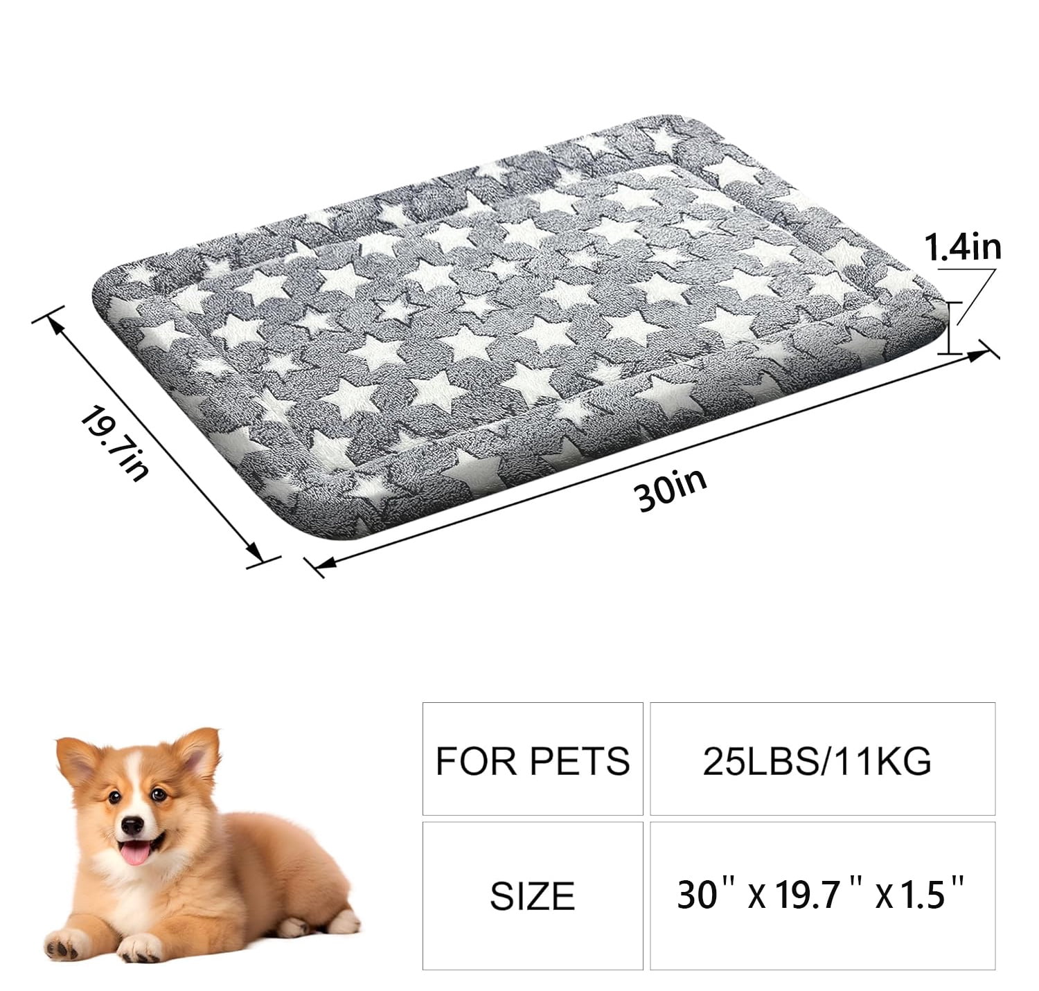 Orthopedic Pet Bed for Cats & Dogs, Washable Plush Mat with Non-Slip Bottom, Gray 30x20 Inch