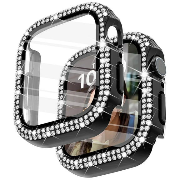Dwitch 2-Packs 42mm Plated Case Compatible with Apple Watch Series 10 42mm Case with Screen Protector, Slim Bling Diamond Protective Case Compatible with Apple Watch Series 10 42mm,Black