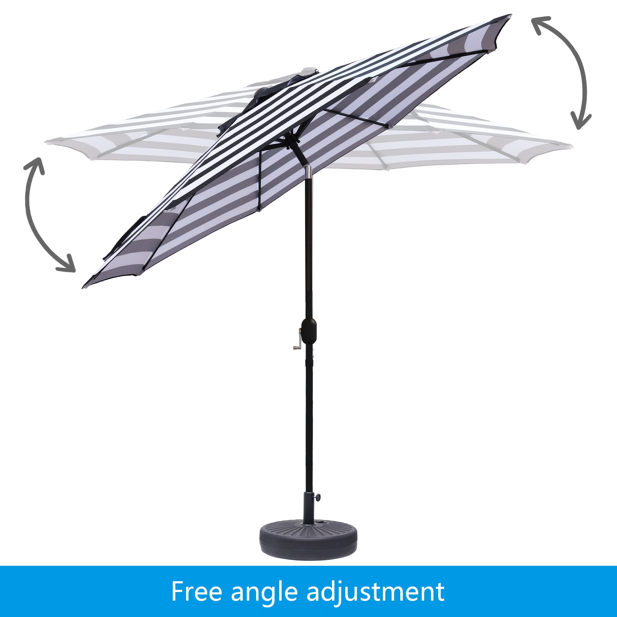 Abble 9FT Black and White Stripe Outdoor Patio Umbrella with Push Button Tilt and Crank Handle, Market Umbrella with 8 Sturdy Umbrella Ribs, Waterproof for Garden Deck Backyard Pool