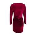 thumbnail image 5 of Maean Women V Neck Dress Long Sleeve Mini Dresses Ruched Slim Pullover Fall Winter Short Dress, 5 of 6