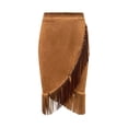thumbnail image 5 of Women's High Waisted Suede Midi Skirt Asymmetric Fringe Hem Tassel Wrap Bodycon Western Cowgirl Style Skirts with Belt Loop For Country Concert Party Date Night, 5 of 7
