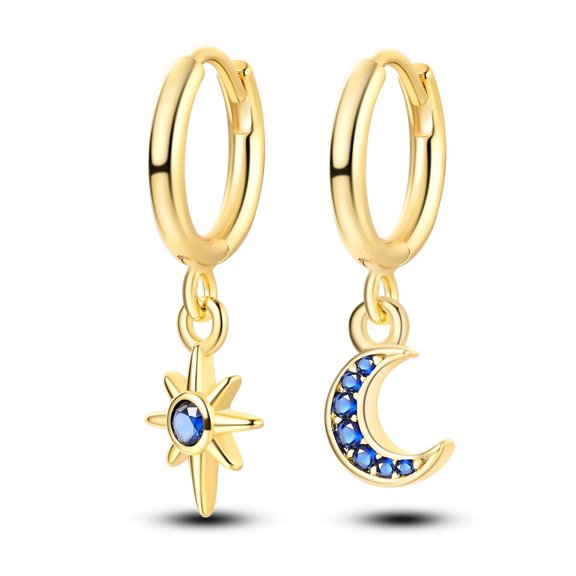 NARMO Original 925 Sterling Silver Hoop Earrings Moon Star Blue AAA CZ Women Jewelry Gift with Box