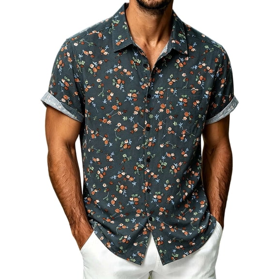 Mens Polo T-Shirt Timeless Print Style Button Down Unique Patterned Design Rugby Shirt for Men,Green,L
