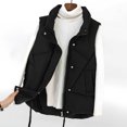 thumbnail image 2 of comerut Women Autumn Winter Cotton Padded Waistcoat Stand Collar Sleeveless Vest Jacket Pockets Zipper Buttons Placket Windproof Warm Vest Coat, 2 of 8