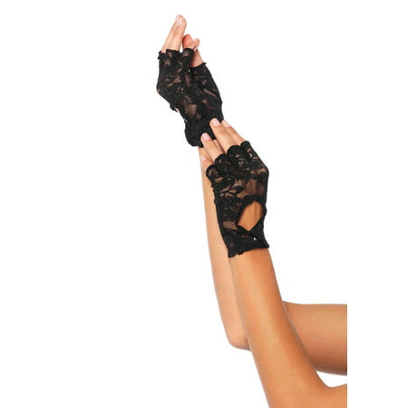 Women's Lace Keyhole Fingerless Gloves, Black, One Size