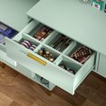 thumbnail image 3 of Homieasy 48'' Makeup Vanity with Hutch, White Bedroom Vanity with Charging Station and LED, Tall Vanity Table with Pegboard, Mirror, 5 Big Drawers & Shelves, Cabinet, Bedroom Dressing Table, Cyan, 3 of 11