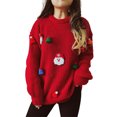 thumbnail image 1 of Gibobby Suéter de Navidad Mujer Cuello Redondo Suéter de punto de manga larga con cuello redondo decorado con Papá Noel lindo para mujer (Rojo, M), 1 of 5
