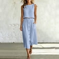 thumbnail image 4 of Karymi Two Piece Sets for Women 2 Piece Outfit, Crew Neck Sleeveless Crop Tank Top & High Waist Button Front Midi Skirt with Pockets, Solid Summer Set Women's Clothing, 4 of 8