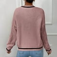thumbnail image 4 of PMVFHDE Women's Tops Fashion French Striped V-Neck Casual Loose Fit Knitted Pullover Sweater for Fall Pink,XXL, 4 of 5