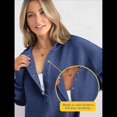 thumbnail image 4 of Sudadera con Capucha de Larga Extragrande para Mujer, Cuello en V, Botones y Abertura Lateral, Estilo Informal. Azul Oscuro L, 4 of 9