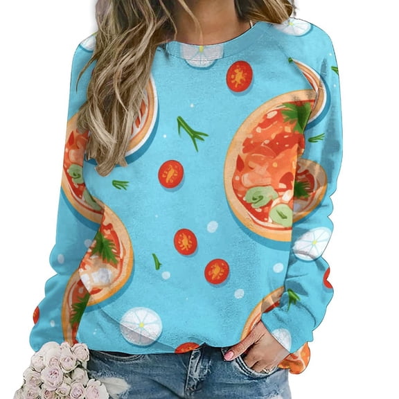 Fun Pizza Womens Oversized Sweatshirts Hoodies Crewneck Casual Tops Comfy FallWinter Clothes 2024