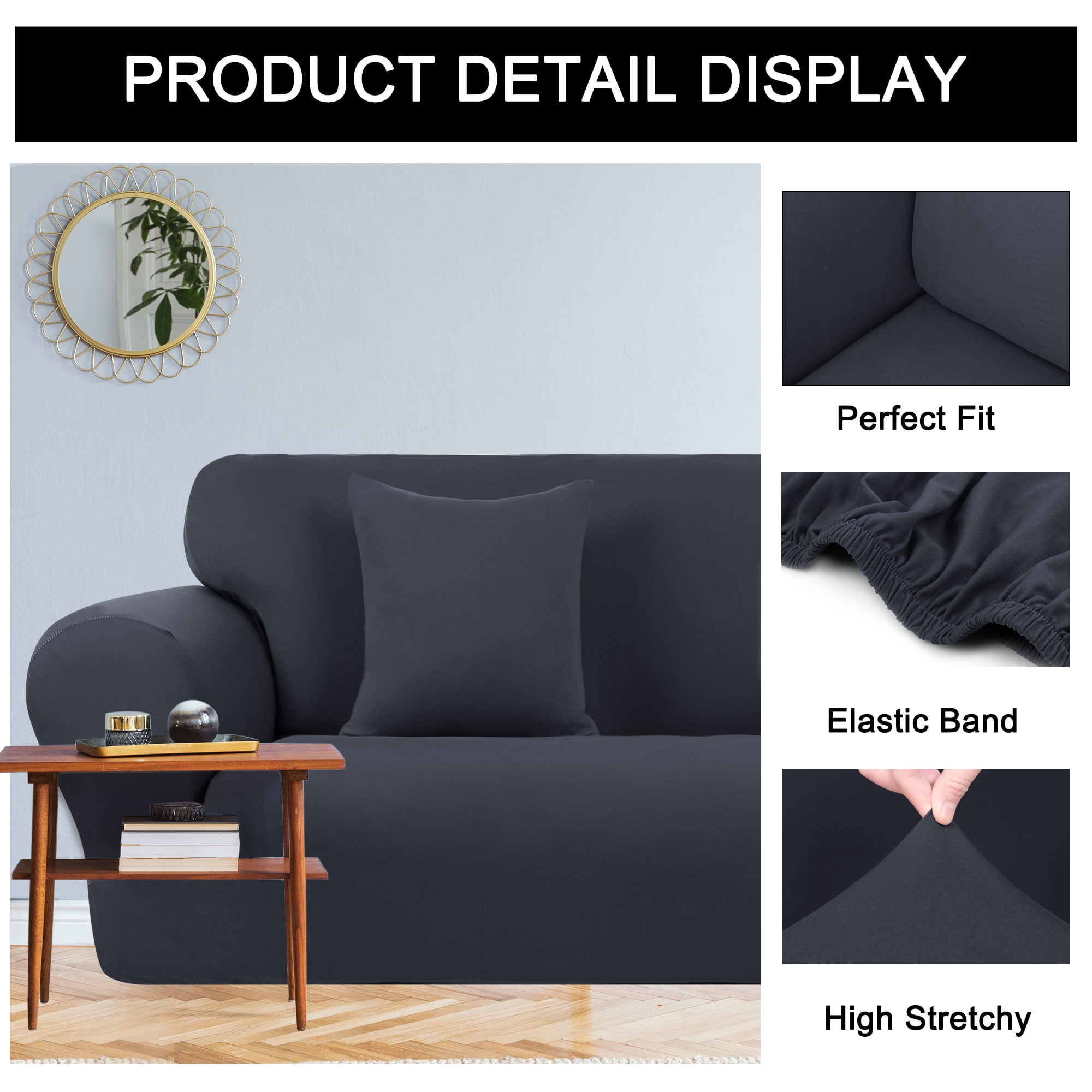 Unique Bargains Solid 1/2/3 Seater Sofa Cover Stretch Couch Slipcover Dark Gray Sofa