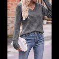 thumbnail image 4 of Camisas de Larga para Mujer, Cuello en V, Blusas Casuales de Otoño, Suéteres Holgados, Túnicas, Ropa de Moda 2025. Gris Oscuro XL, 4 of 9