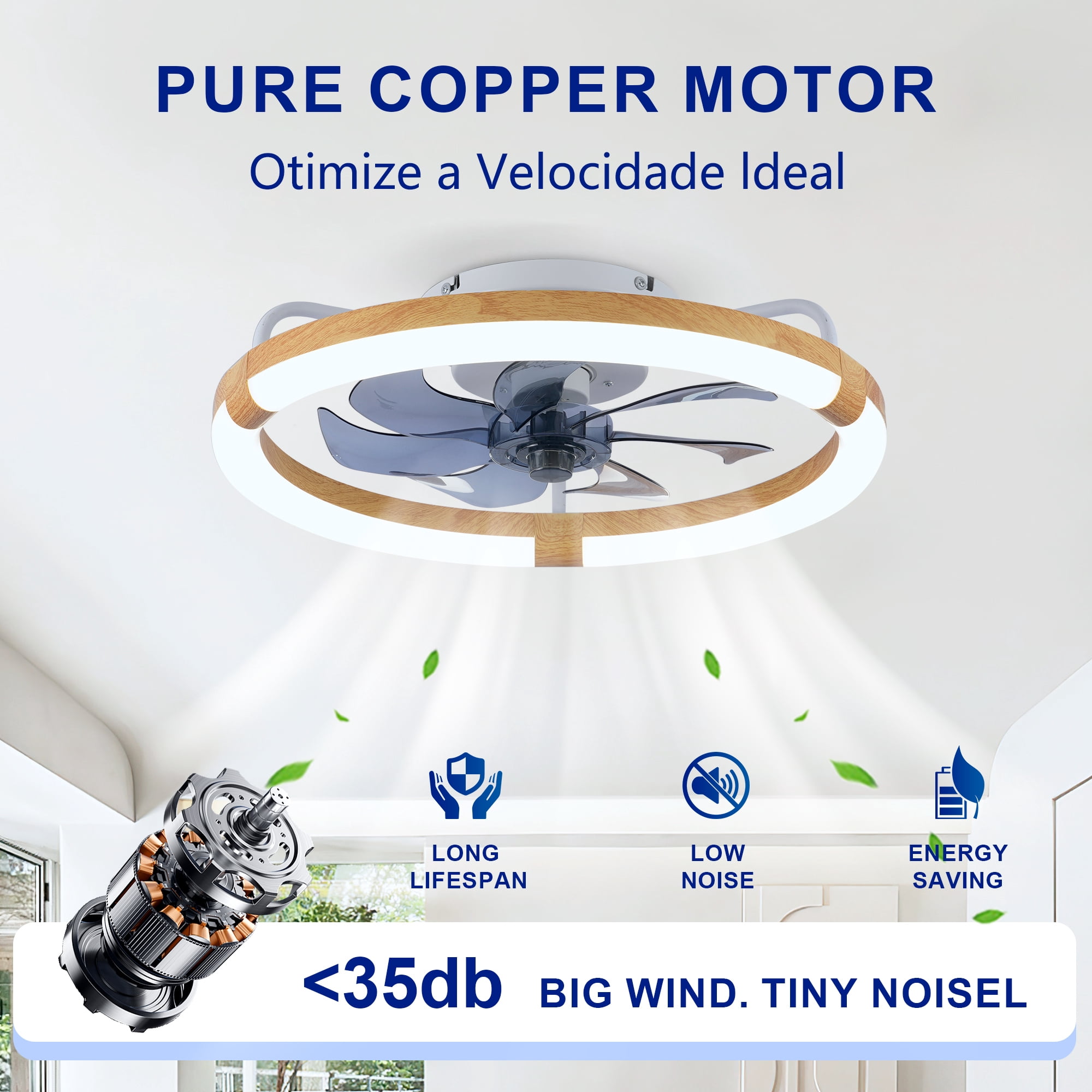 Leumius 20" Ceiling Fans with Light and Remote, 3000-6500K Dimmable Modern Flush Mount LED Fan Light, 6 Speeds, Quiet DC Motor for Living Room Bedroom Kitchen Matte White