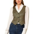 thumbnail image 1 of INSPIRE CHIC Veste Sans Manches à Carreaux Extensible Asymétrique pour Femme à Col en V, Taille Cintrée, à Boutons, 1 of 6