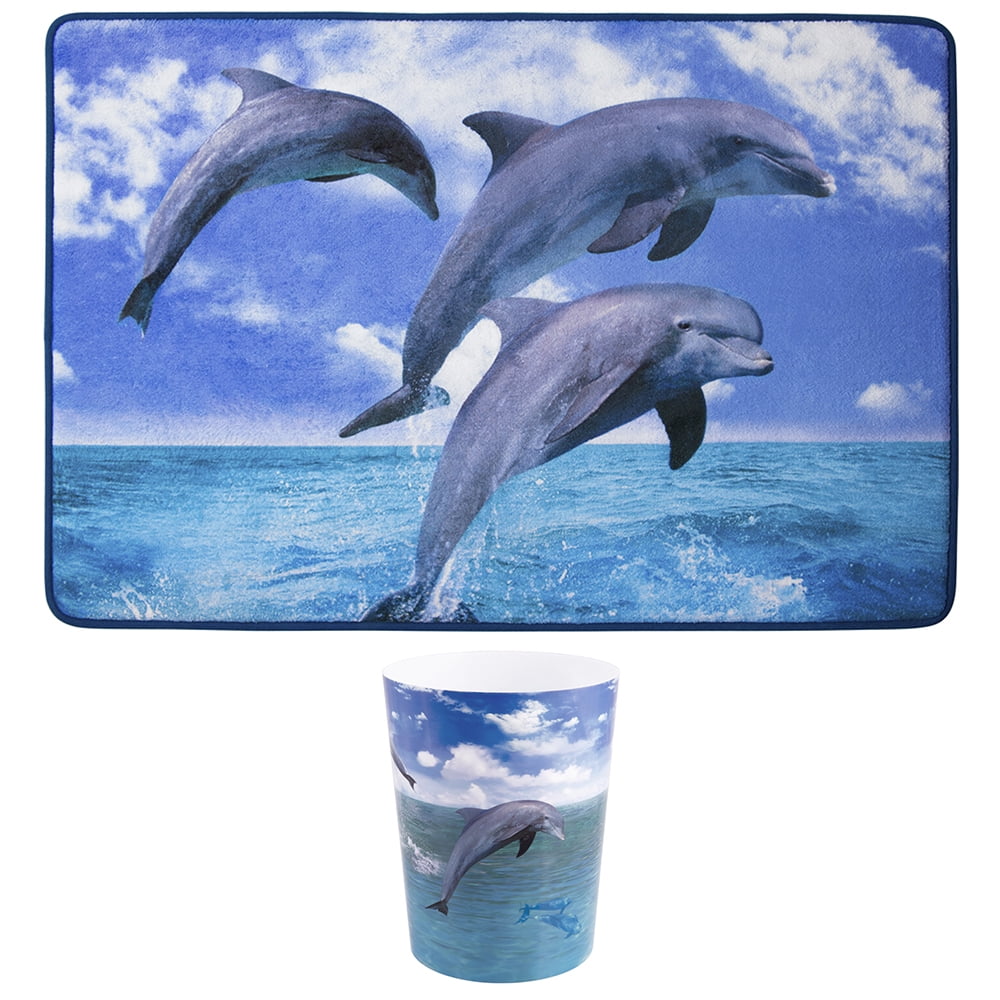 Ocean Dolphin Fish Reef Bath Mat Bathroom Rug Non-Slip Home Decor Carpet 24x16" 