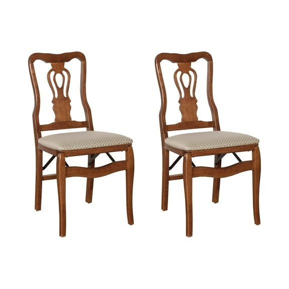 Stakmore Chippendale Hardwood Folding Chair in Light Cherry with Blush Upholstery (2 Pack)