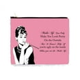 thumbnail image 1 of Audrey Hepburn Makeup Quote in Soft Pink - 2 Sided 6.5" x 8" White / Silver Two-Tone Magic Sequin Cosmetic Makeup Bag / Case, 1 of 4